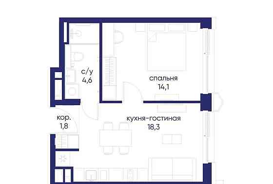 1-комн. квартира, 38.82 м2, 10/19 эт. Москва