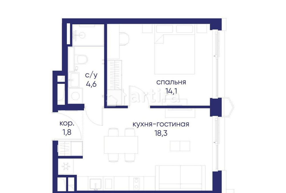 1-комн. квартира, 38.82 м2, 10/19 эт. Москва - изображение 2