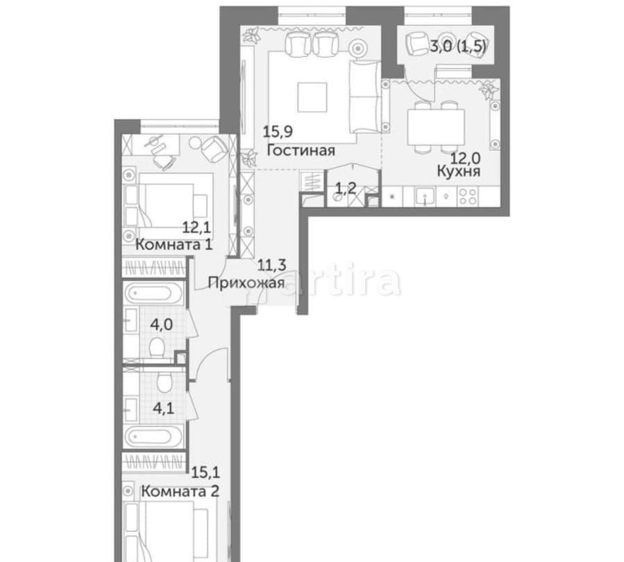 3-комн. квартира, 77.3 м2, 14/28 эт. Москва - изображение 18