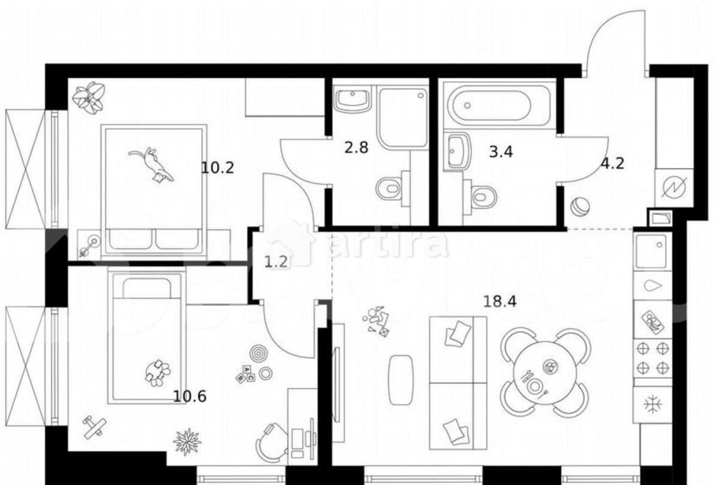 2-комн. квартира, 50.8 м2, 16/30 эт. Москва - изображение 1