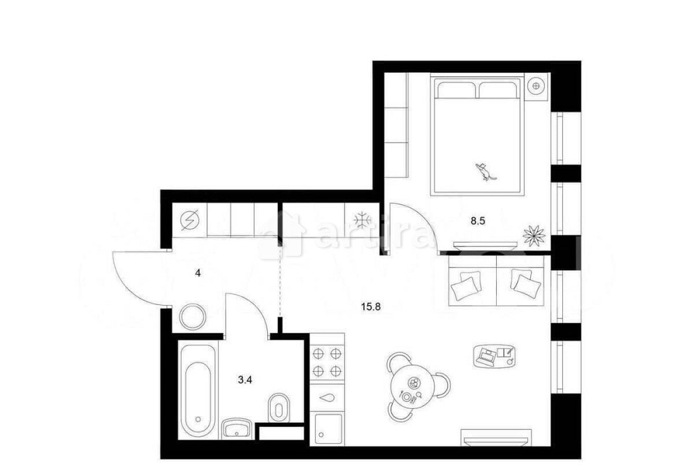 1-комн. квартира, 31.7 м2, 2/12 эт. Москва - изображение 3