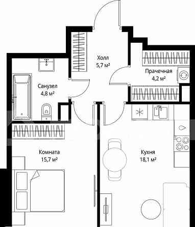 1-комн. квартира, 48.5 м2, 36/90 эт. Москва