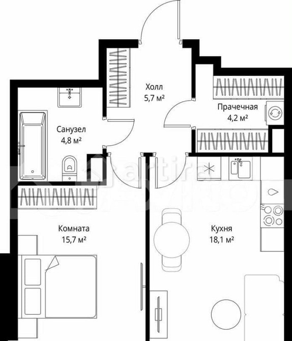 1-комн. квартира, 48.5 м2, 36/90 эт. Москва - изображение 2