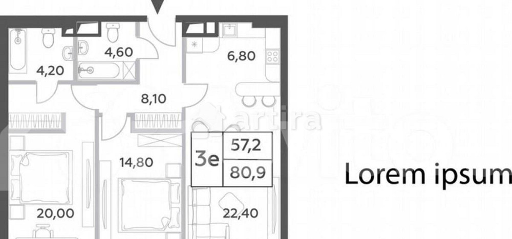 3-комн. пентхаус, 80.9 м2, 35/52 эт. Москва - изображение 1