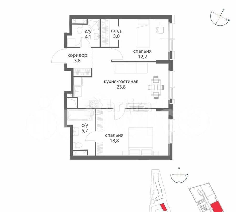 2-комн. квартира, 71.4 м2, 21/38 эт. Москва - изображение 7