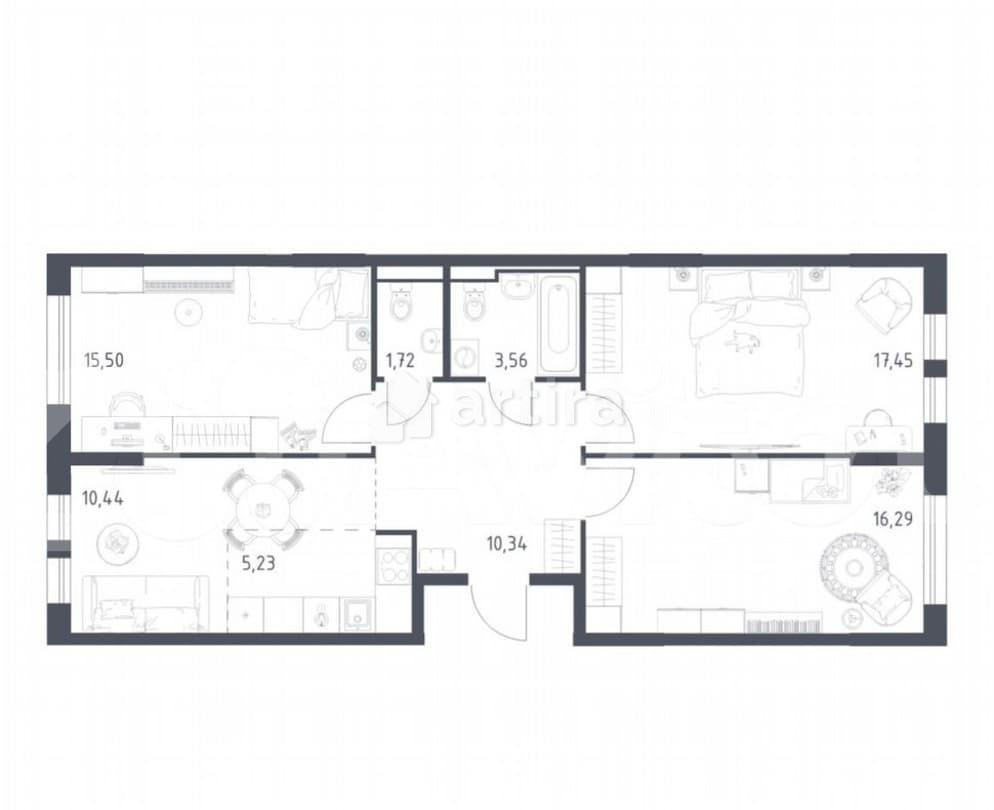 3-комн. квартира, 80.5 м2, 9/14 эт. Москва - изображение 1