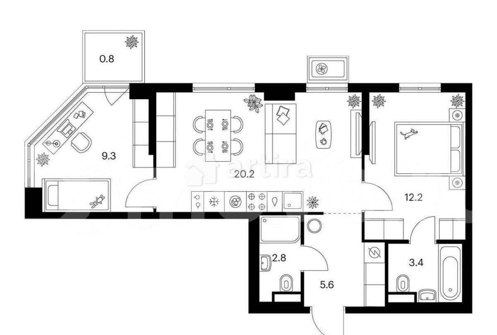 2-комн. квартира, 54.3 м2, 13/23 эт. Москва - изображение 1