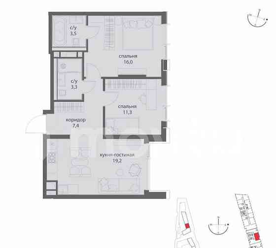 2-комн. квартира, 60.7 м2, 3/50 эт. Москва