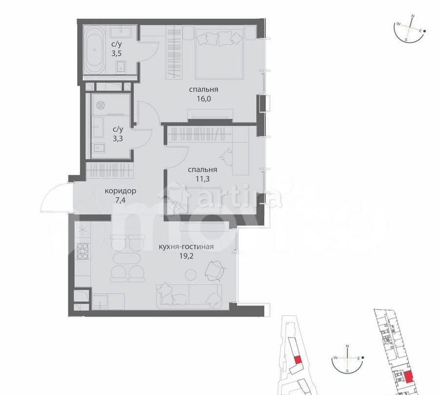 2-комн. квартира, 60.7 м2, 3/50 эт. Москва - изображение 6