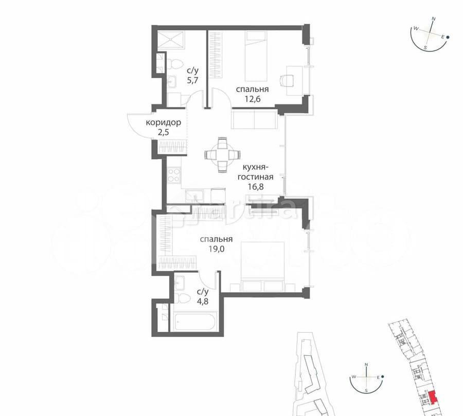 2-комн. квартира, 61.4 м2, 10/38 эт. Москва - изображение 7