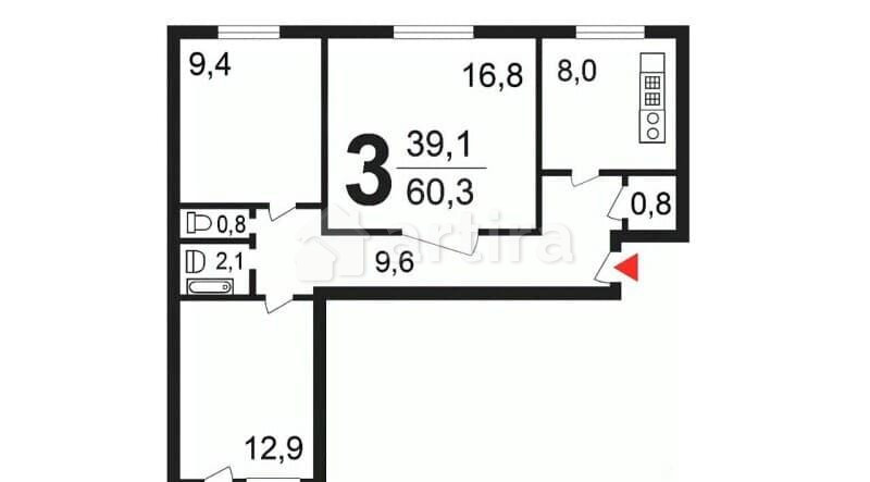3-комн. квартира, 60 м2, 8/9 эт. Москва - изображение 16