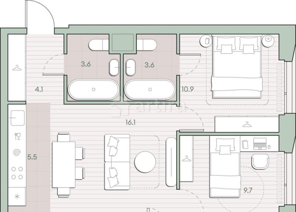 2-комн. квартира, 53.5 м2, 3/27 эт. Москва - изображение 18