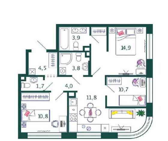2-комн. квартира, 66.1 м2, 3/17 эт. Москва
