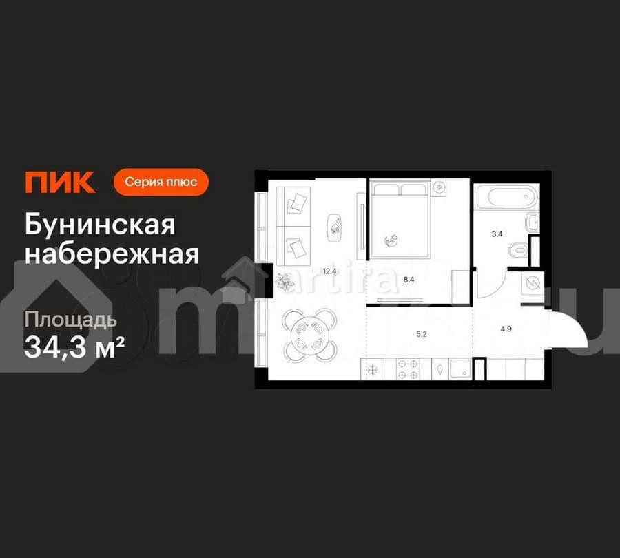 1-комн. квартира, 34.3 м2, 1/16 эт. Москва - изображение 1