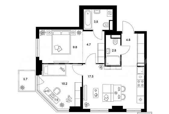 2-комн. квартира, 54.3 м2, 20/23 эт. Москва