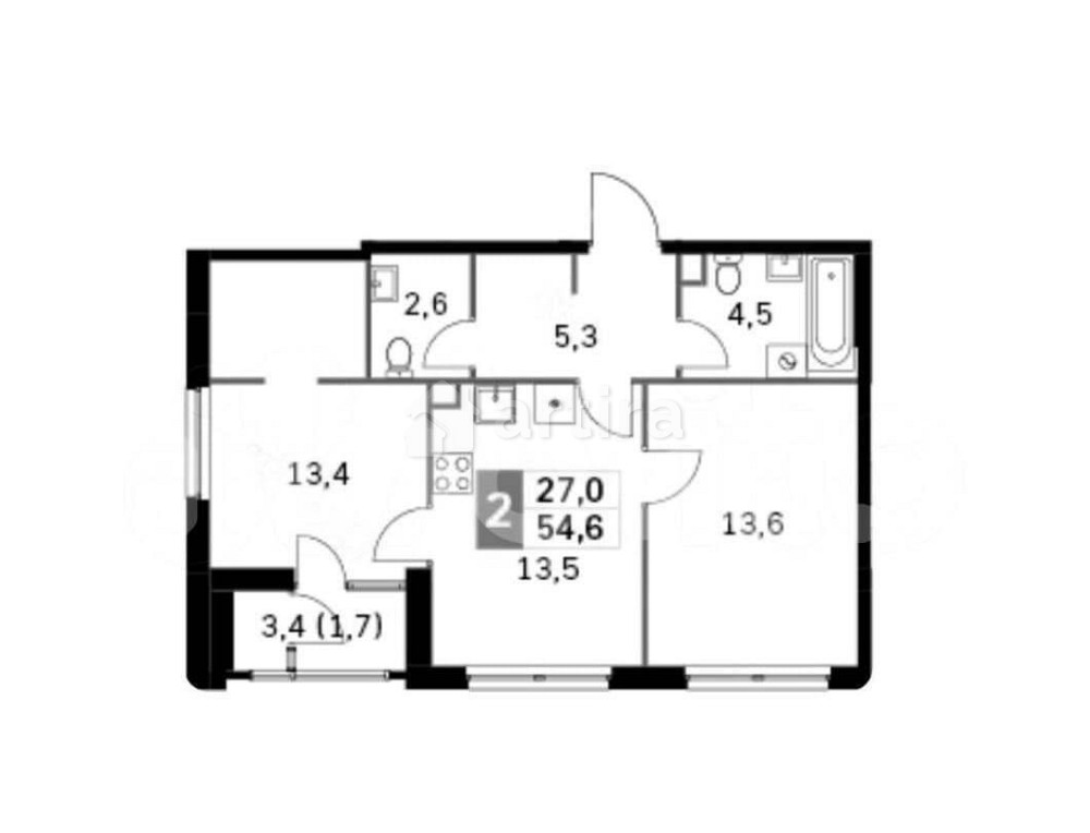 2-комн. квартира, 54.6 м2, 43/43 эт. Москва - изображение 7