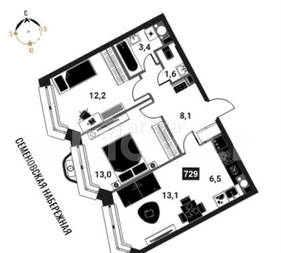 3-комн. квартира, 57.9 м2, 19/28 эт. Москва - изображение 1