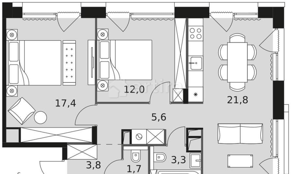 3-комн. квартира, 66.2 м2, 15/17 эт. Москва - изображение 12