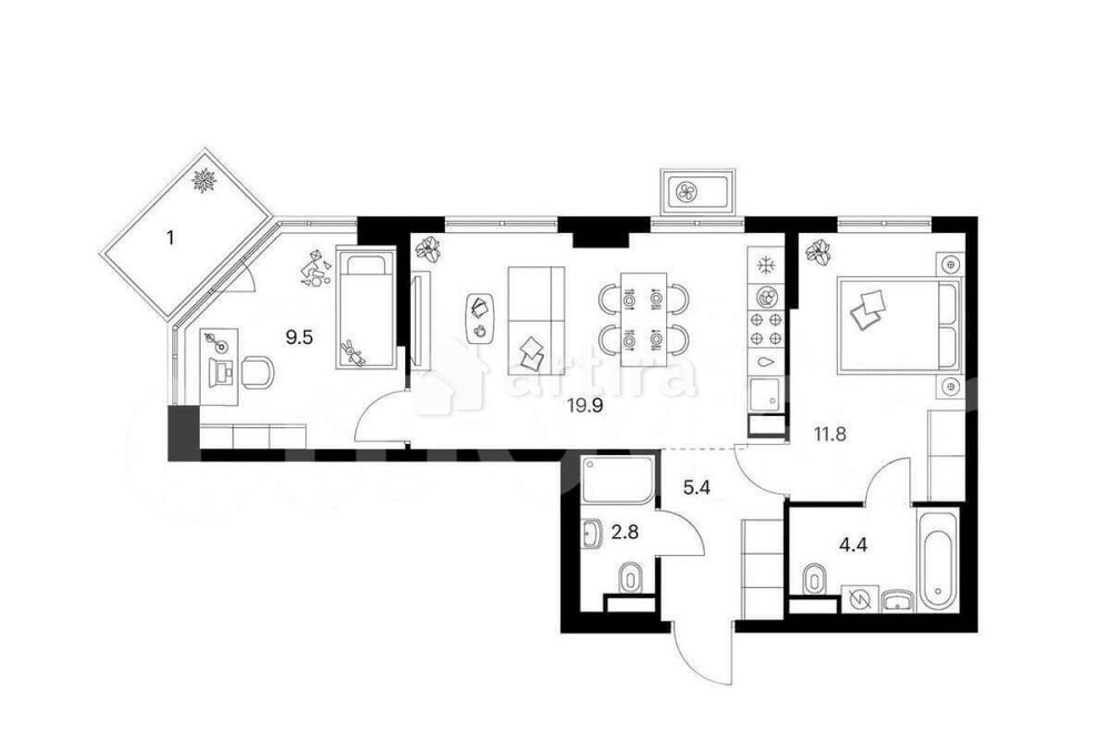 2-комн. квартира, 54.8 м2, 15/23 эт. Москва - изображение 1