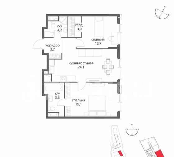 2-комн. квартира, 72.6 м2, 24/38 эт. Москва