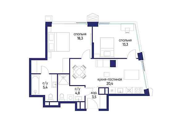 2-комн. квартира, 65.72 м2, 8/24 эт. Москва