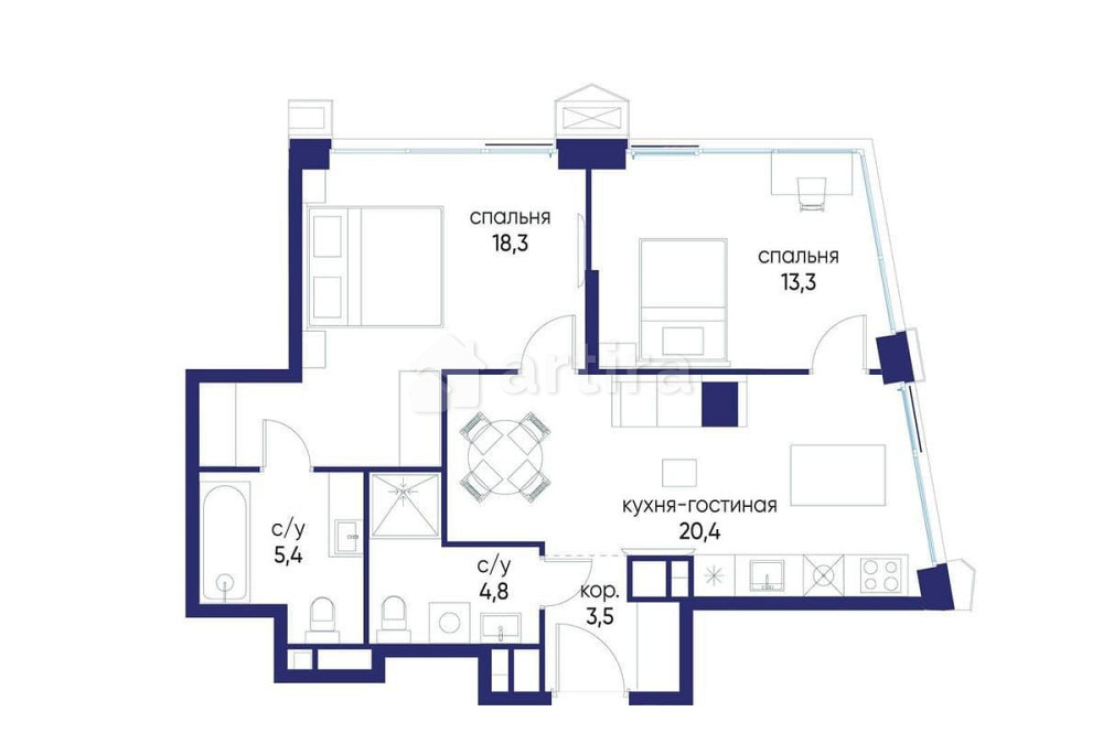 2-комн. квартира, 65.72 м2, 8/24 эт. Москва - изображение 2