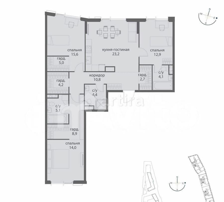 3-комн. квартира, 108.9 м2, 7/38 эт. Москва - изображение 3