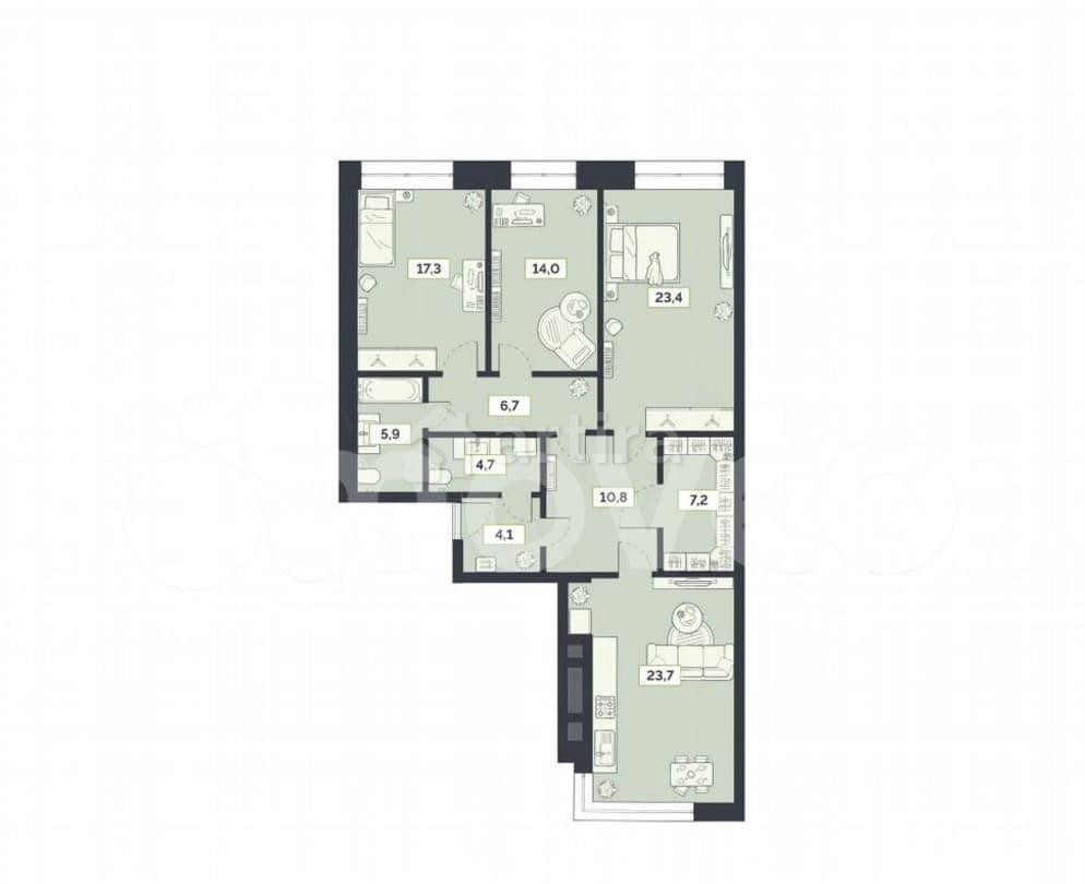 3-комн. квартира, 117.8 м2, 23/27 эт. Москва - изображение 1