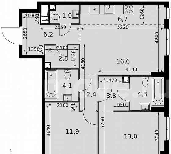 3-комн. квартира, 73.7 м2, 9/42 эт. Москва