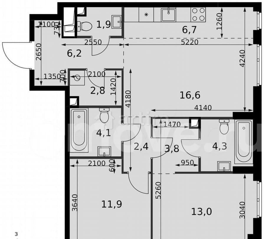 3-комн. квартира, 73.7 м2, 9/42 эт. Москва - изображение 3