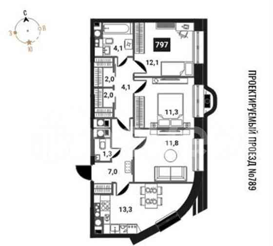 3-комн. квартира, 69 м2, 26/28 эт. Москва