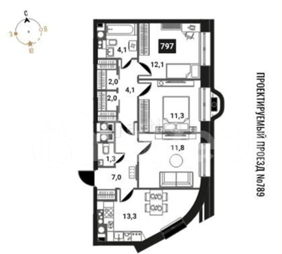 3-комн. квартира, 69 м2, 26/28 эт. Москва - изображение 1