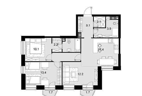 3-комн. квартира, 77.7 м2, 6/28 эт. Москва