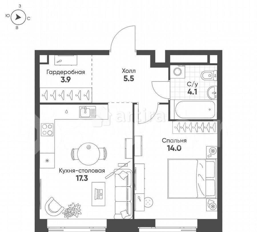 1-комн. квартира, 44.8 м2, 4/16 эт. Москва - изображение 7