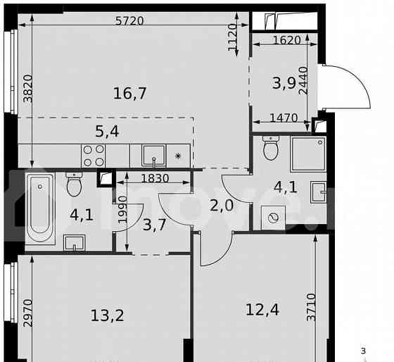 3-комн. квартира, 65.5 м2, 13/27 эт. Москва