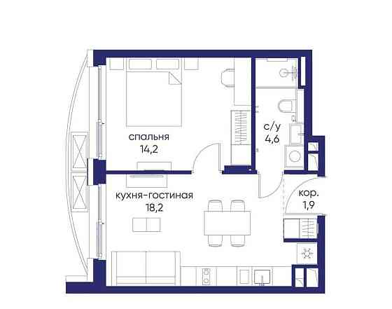 1-комн. квартира, 38.92 м2, 4/19 эт. Москва
