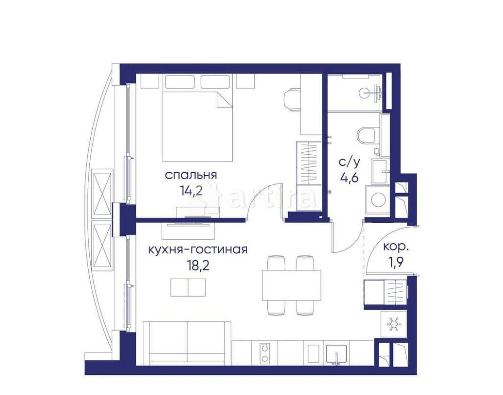 1-комн. квартира, 38.92 м2, 4/19 эт. Москва - изображение 1