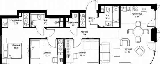 3-комн. квартира, 84 м2, 10/52 эт. Москва