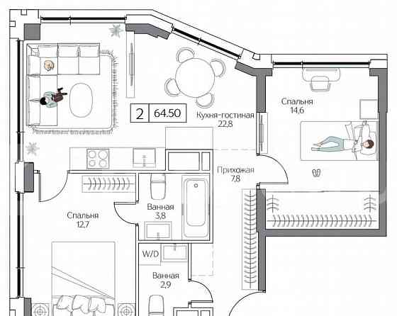 2-комн. квартира, 64.5 м2, 11/24 эт. Москва