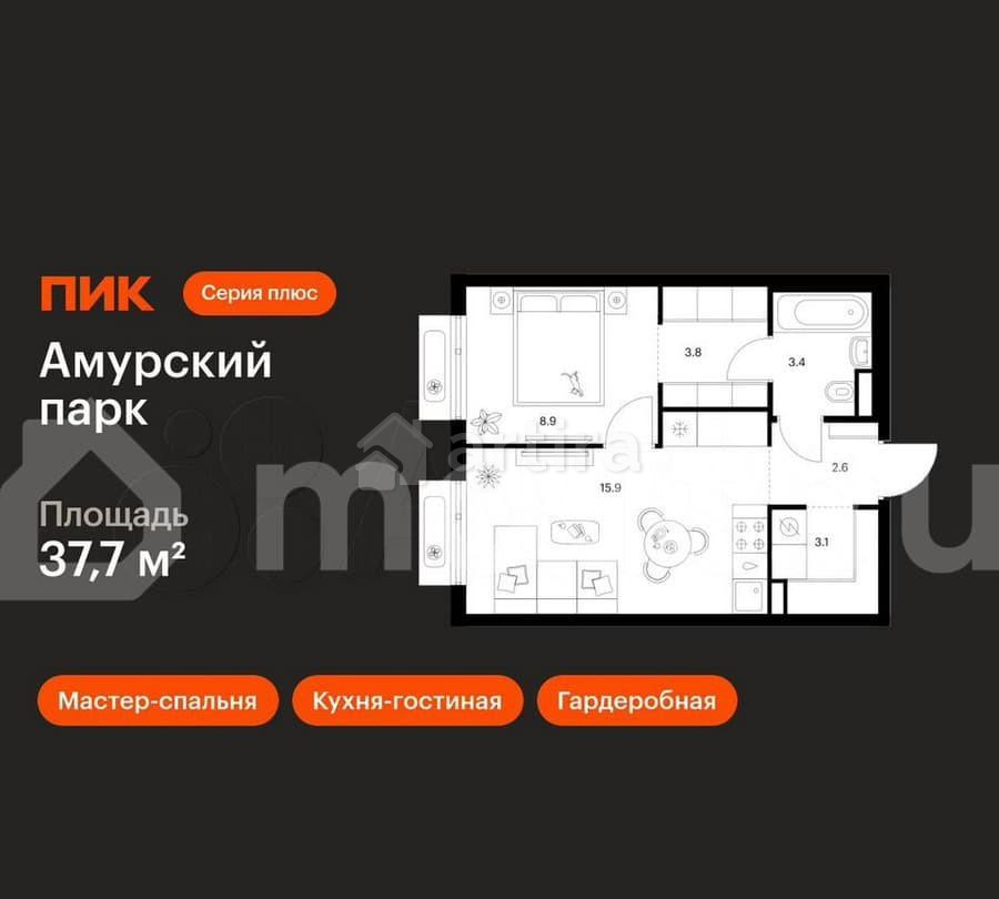 1-комн. квартира, 37.7 м2, 2/19 эт. Москва - изображение 1