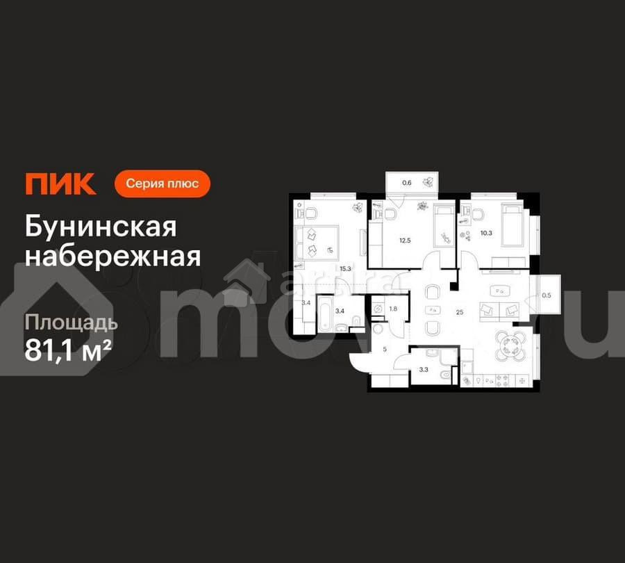3-комн. квартира, 81.1 м2, 12/16 эт. Москва - изображение 1