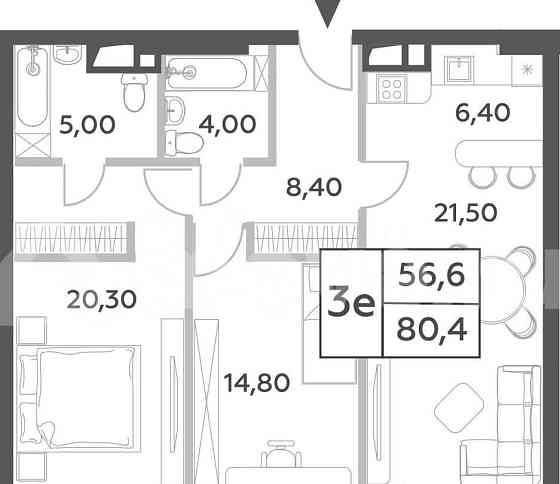 3-комн. пентхаус, 80.4 м2, 31/52 эт. Москва