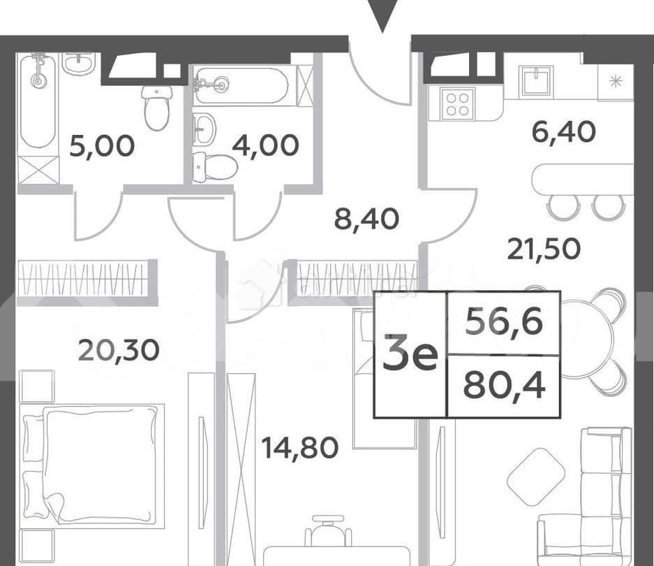 3-комн. пентхаус, 80.4 м2, 31/52 эт. Москва - изображение 2