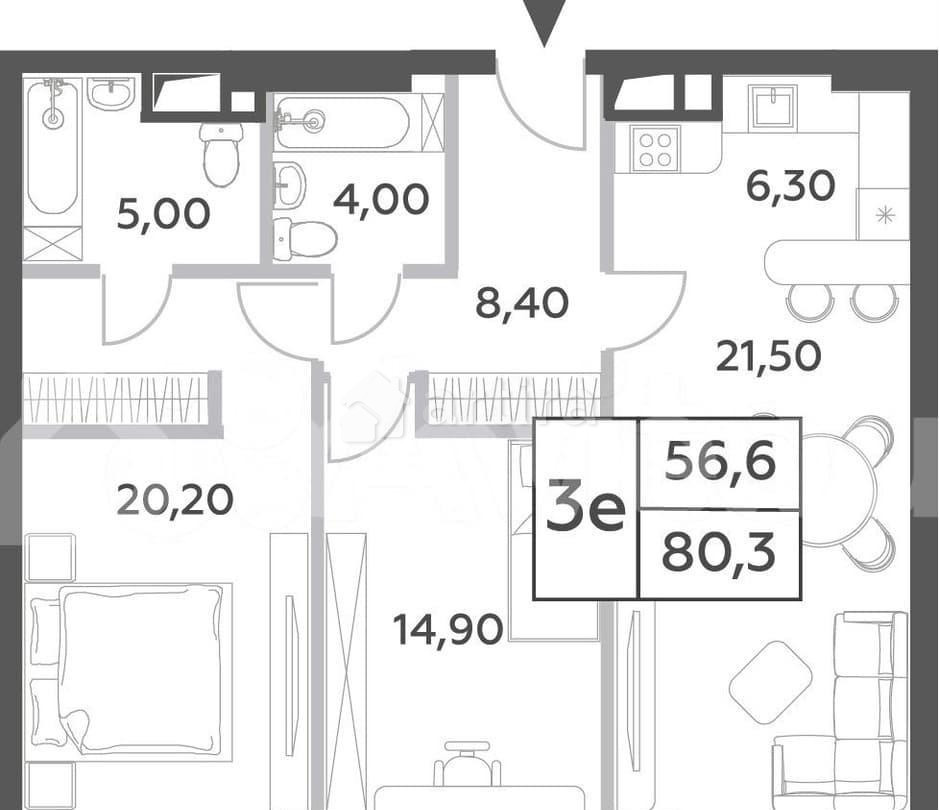 3-комн. пентхаус, 80.3 м2, 26/52 эт. Москва - изображение 7