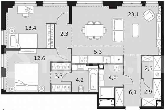 3-комн. квартира, 79.7 м2, 26/28 эт. Москва