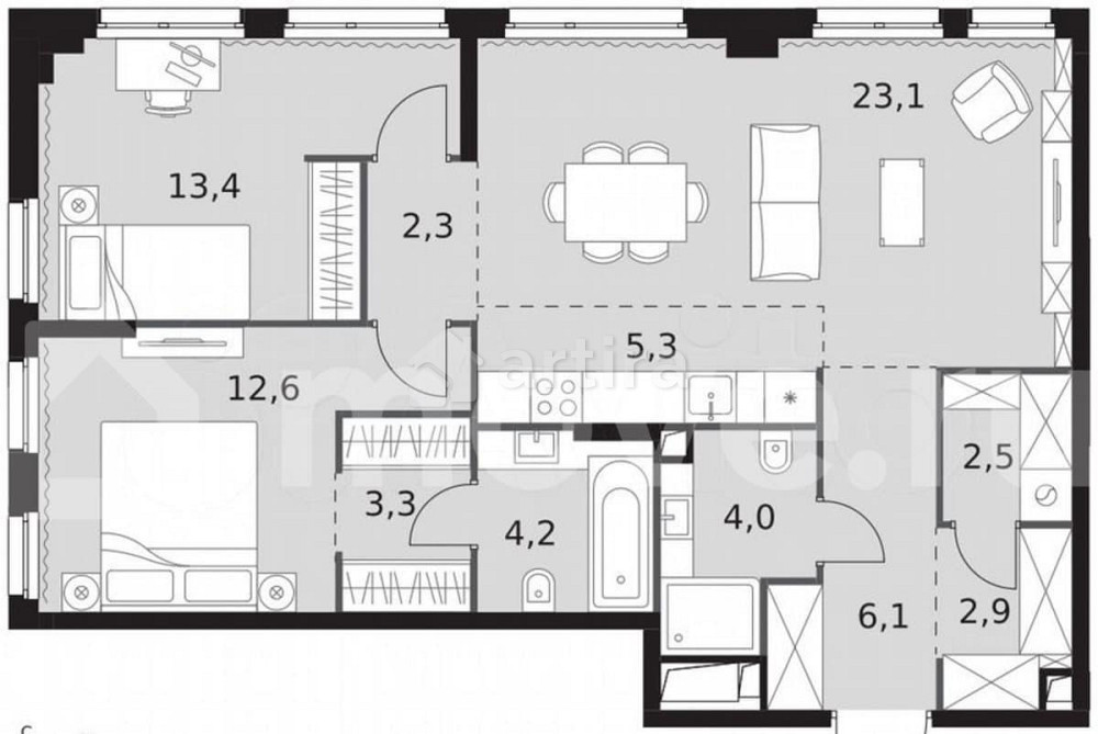 3-комн. квартира, 79.7 м2, 26/28 эт. Москва - изображение 4