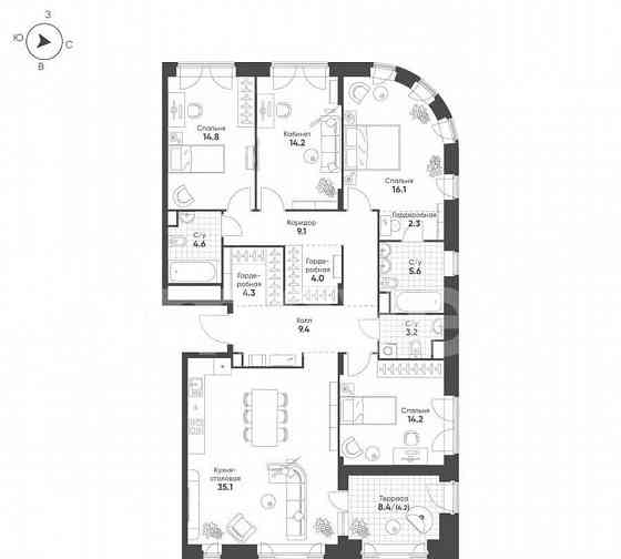 4-комн. квартира, 141.1 м2, 12/16 эт. Москва