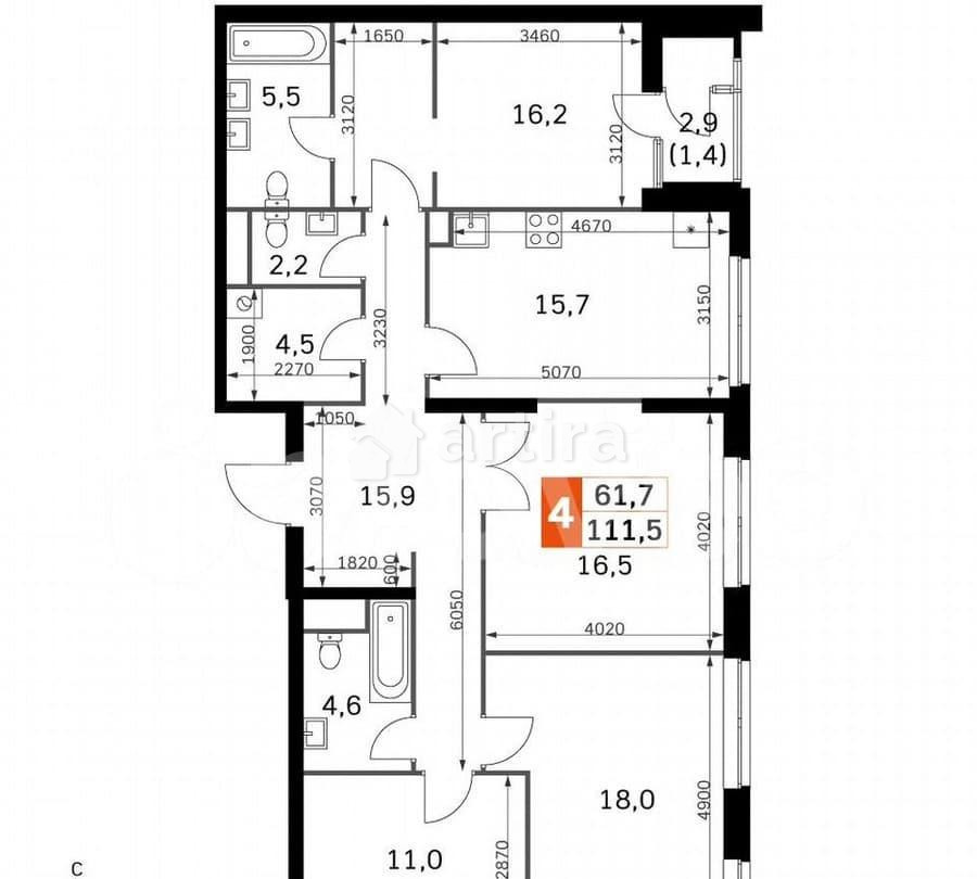 4-комн. квартира, 110.4 м2, 23/43 эт. Москва - изображение 6