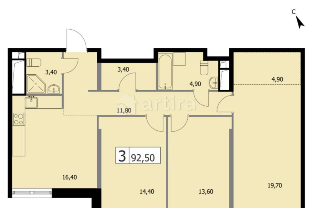 3-комн. квартира, 92.5 м2, 12/19 эт. Москва - изображение 12