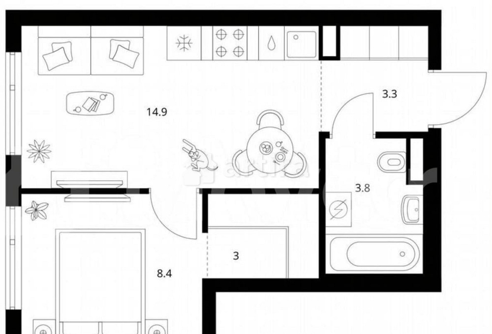 1-комн. квартира, 33.4 м2, 15/27 эт. Москва - изображение 1